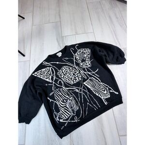 Vintage Variety Animal Print Sweatshirt Black White Zebra Leopard One Size USA
